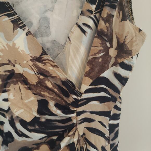 Cache Sleeveless Y2K Top Faux Wrap Animal Print Floral Neutrals Going Out - Picture 2 of 8